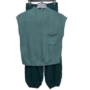 Women's Large 2-Piece Knit Set Warm High-Collar Sweater & Barrel Leg Pants